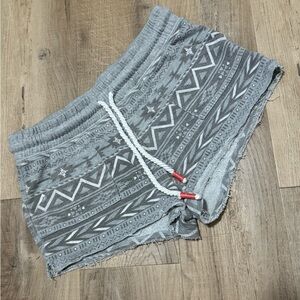 Grey and white terry sweat shorts with pockets